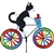 Tuxedo Cat On A Large Bicycle Garden Spinner with wheels that spin in a gentle breeze. All hardware included.