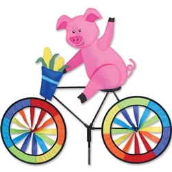 Pig on a Large Bicycle Garden Spinner with wheels that spin in a gentle breeze. All hardware included.