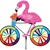 Flamingo On A Large Bicycle Garden Spinner with wheels that spin in a gentle breeze. All hardware included.