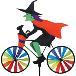 Halloween Witch On A Small Bicycle Garden Spinner with wheels that spin in a gentle breeze. All hardware included.