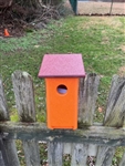 Orange Blue Bird House with a purple roof made of composite material.  Hand made by a craftsman in the USA.