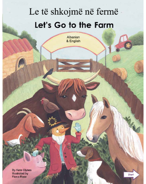 Let's Go to the Farm Bilingual Board Book for Preschool in English with Spanish, Arabic and more.