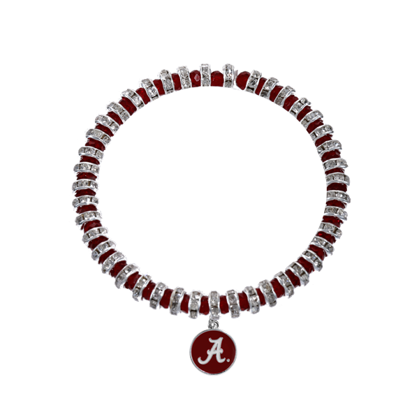 University of Alabama Team Colored Round Logo Charm & Crystals Stretch Bracelet