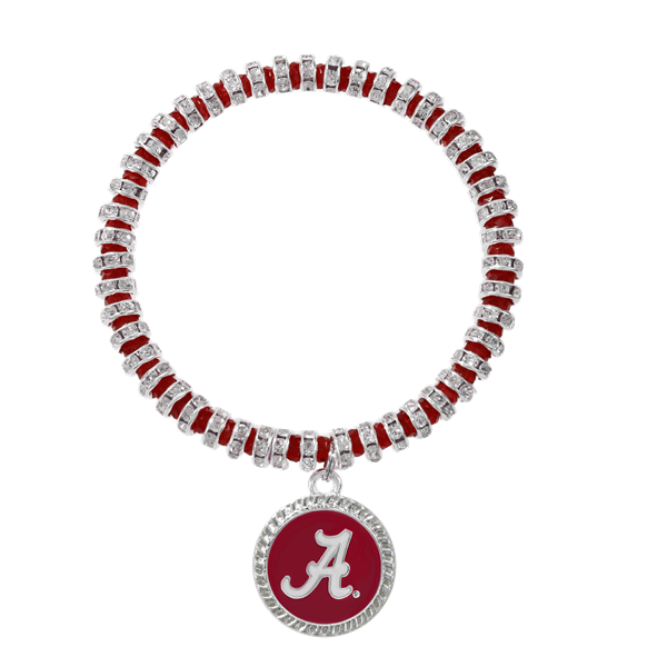 College Fashion Team Colored Crystal University of Alabama Logo Charm Stretch Bracelet