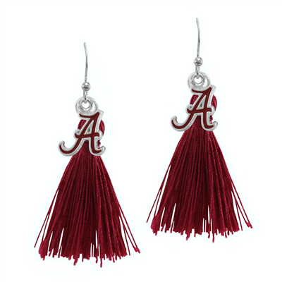 College Fashion University of Alabama Logo Charm Tassel Post Dangle Eambi Earrings