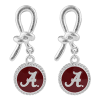 Alabama White Script A Round Crimson & Silver Twist Ribbon Stud Earrings