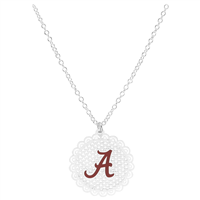 College Fashion Filigree Cut University of Alabama Logo Charm Lobster Clasp Silver Chain Necklace