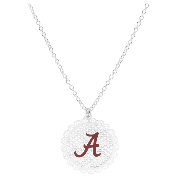 College Fashion Filigree Cut University of Alabama Logo Charm Lobster Clasp Silver Chain Necklace