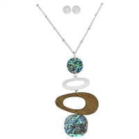 Stylish Fashionable Blue Iridescent Faux Wood Silver Necklace Set