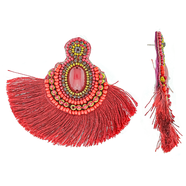 Red Azmex Tassel Earrings