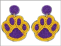 Fashion Paw Print  Purple & Yellow Seed Bead Post Dangle Earrings