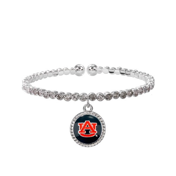 College Fashion Crystal Auburn University Logo Charm Cuff Bangle