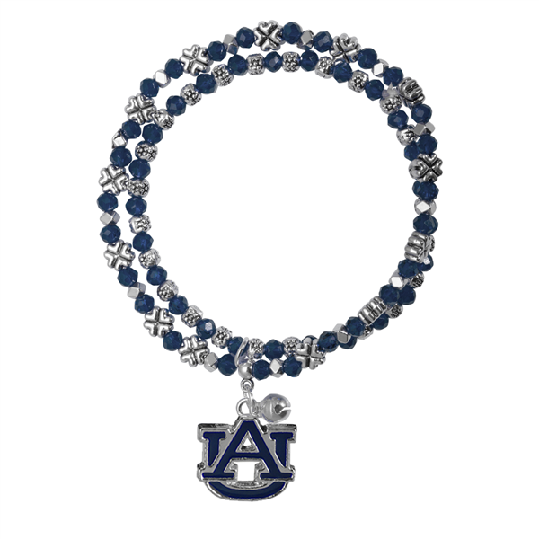 College Fashion Crystal Auburn University Logo Charm Double Layered Stretch Bryton Bracelet