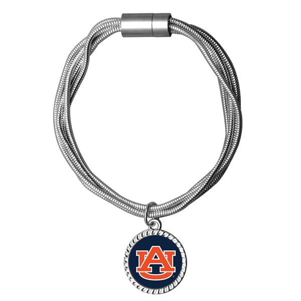 College Fashion Auburn University Logo Charm Multi-Layered Snake Chain Pop Clasp Burma Bracelet