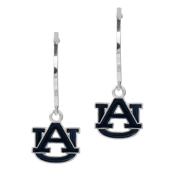 Auburn University Navy Logo Charm Long Stud Dangle Earrings