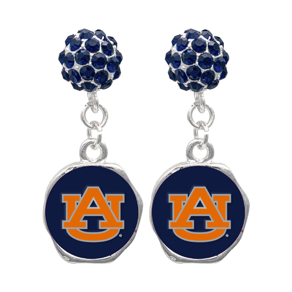 College Fashion Crystal Auburn University Logo Charm Stud Dangle Evy Earrings