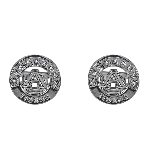 Stylish Auburn Tigers Crystal Round Silver Earrings