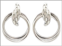 Rhodium Silver Toned Double Loop Rope Olympian Post Dangle Earrings
