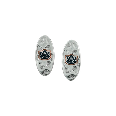 Auburn University Crystal Hammered Oval Shaped Post Earrings