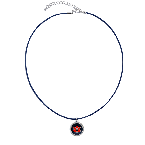 Auburn University Team Colored Round Logo Charm Navy Blue 18" Thin Nylon Necklace