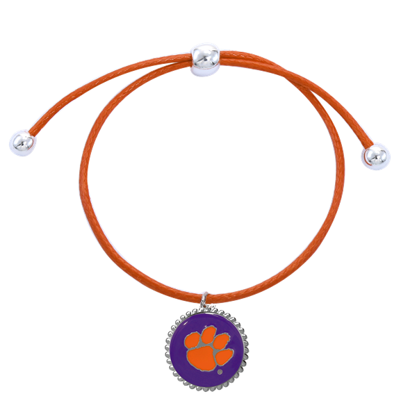 Clemson University Team Colored Round Logo Charm Orange 8" Diameter Thin Nylon Slider Bracelet