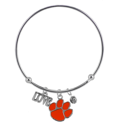 College Fashion Crystal Clemson University Logo Charm Tassel Beth Push Bangle Bracelet