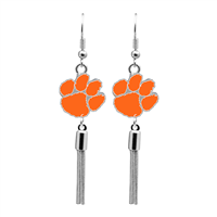 College Fashion Clemson University Logo Charm Tassel Post Dangle Evanna Earrings