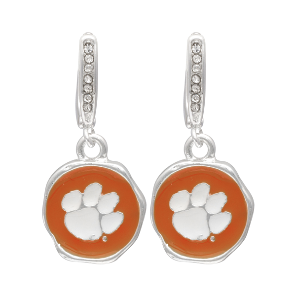 College Fashion Crystal Clemson University Logo Charm Stud Dangle Etty Earrings