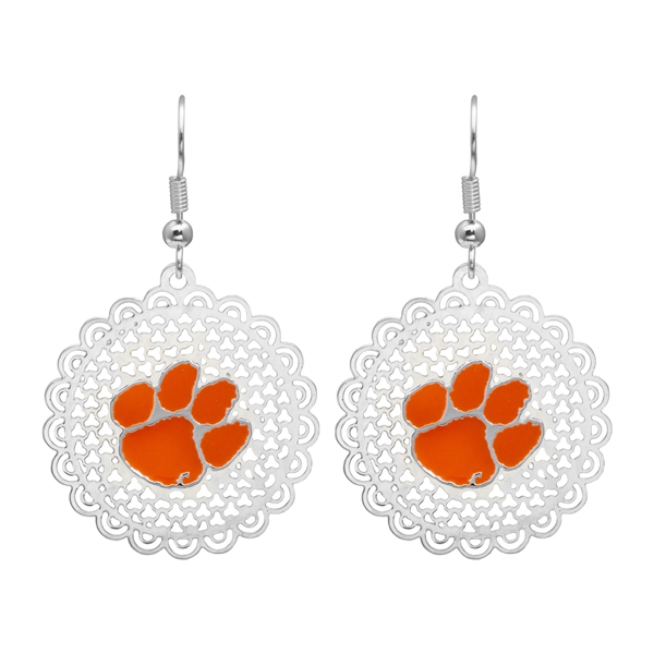 College Fashion Filigree Cut Clemson University Logo Charm Post Dangle Els Earrings