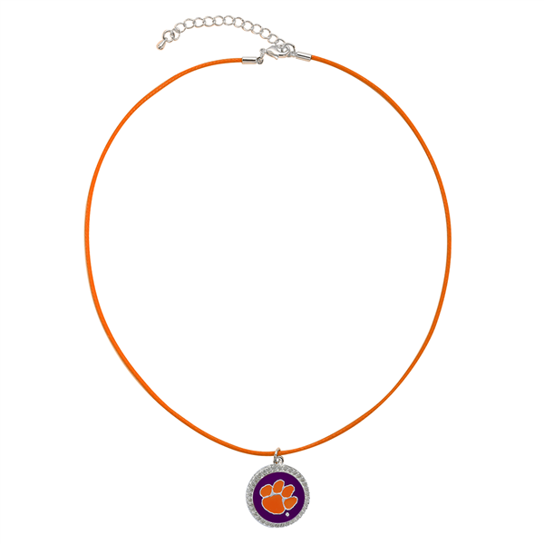 Clemson University Team Colored Round Logo Charm Orange 18" Thin Nylon Necklace