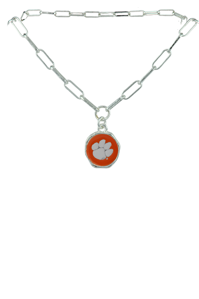 Collegiate Licensed Clemson University Team Colored Logo Charm Double Link Chain Lobster Clasp Necklace