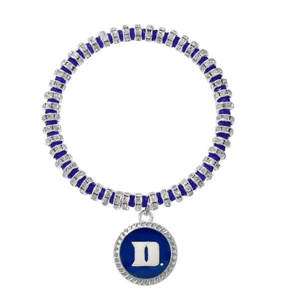 College Fashion Team Colored Crystal Duke University Logo Charm Stretch Bracelet