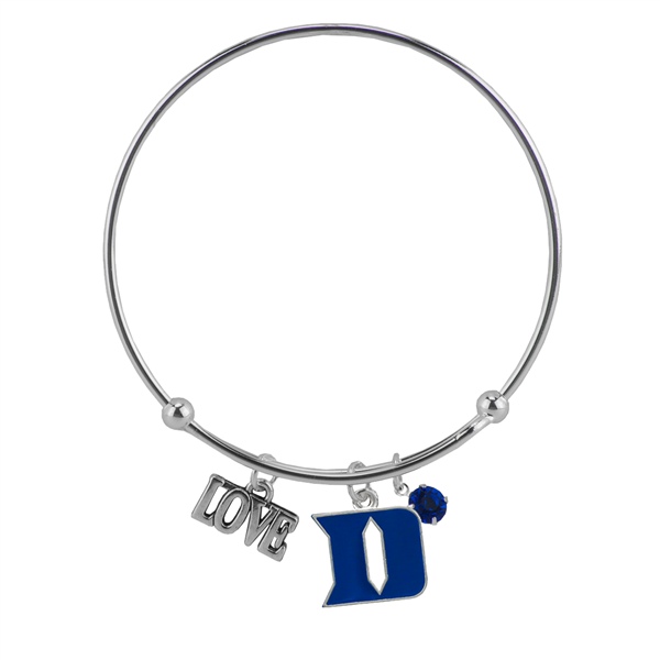 College Fashion Crystal Duke University Logo Charm Tassel Beth Push Bangle Bracelet
