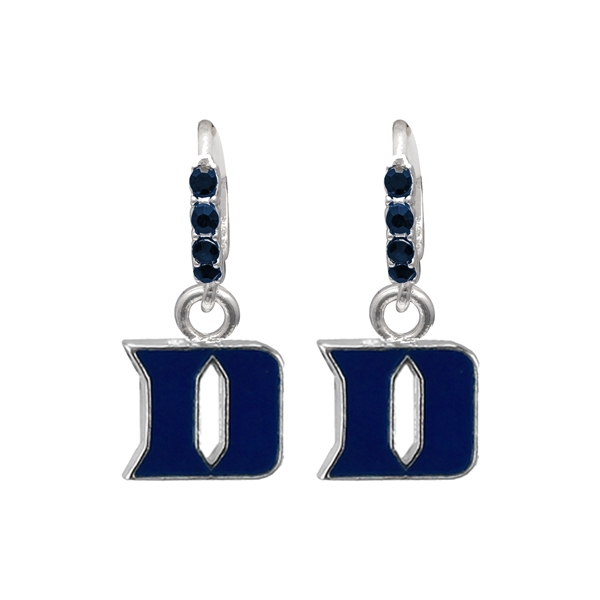 College Fashion Crystal Duke University Logo Charm Cuff Hoop Dangle Electra Earrings