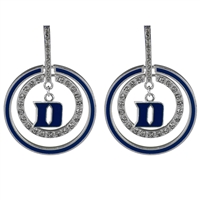 Rhinestone Hoop Silver Earrings Blue Devils College Jewelry