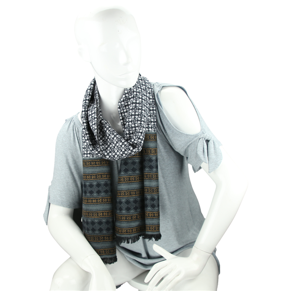 Fashionable & Stylish Cozy Soft Interchangeable Multi-Colored Blue-Green, Gold, Black & White Scarf