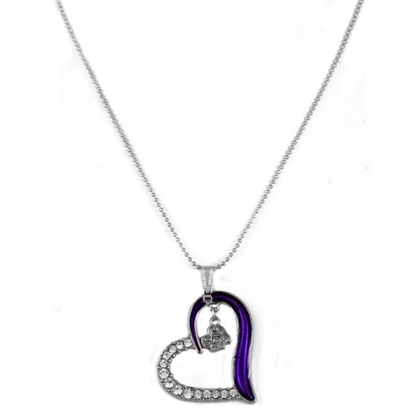 Half Stunning Crystals & Team Colored Heart with East Carolina Logo Silver Necklace