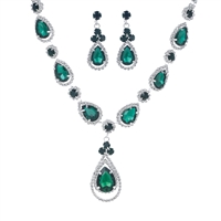 Fashion & Classy Emerald Green Stones & Crystals, Diamond Crystal Chain 18" Necklace Set with Lobster Clasp