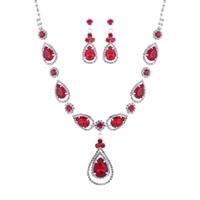 Fashion & Classy Siam Red Stones & Crystals, Diamond Crystal Chain 18" Necklace Set with Lobster Clasp