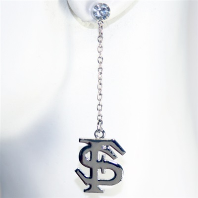 Silver Dangle Logo Charm Earrings Florida State Seminole