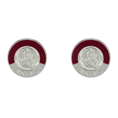 Two-Tone Circular Logo Studs Silver Earrings Florida State Seminole College Jewelry