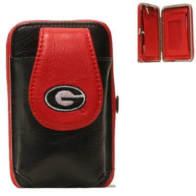 University of Georgia Black & Red Embroidered Logo Leather Pouch Push Clasp Wallet