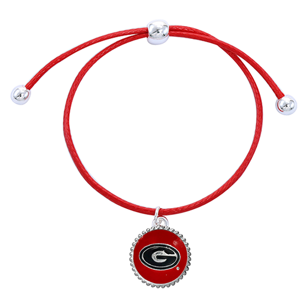 University of Georgia Team Colored Round Logo Charm Red 8" Diameter Thin Nylon Slider Bracelet