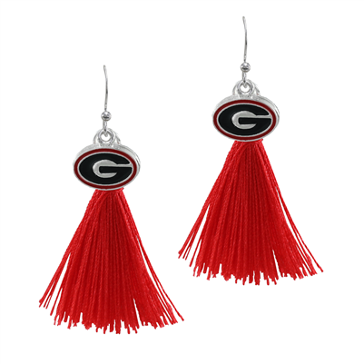 College Fashion University of Georgia Logo Charm Tassel Post Dangle Eambi Earrings