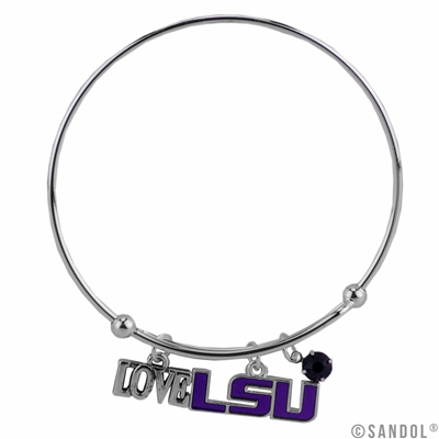 College Fashion Crystal Louisiana State University Logo Charm Tassel Beth Push Bangle Bracelet