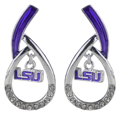 Louisiana State University Silver Rhinestone Earrings Licensed College Jewelry LSU Purple