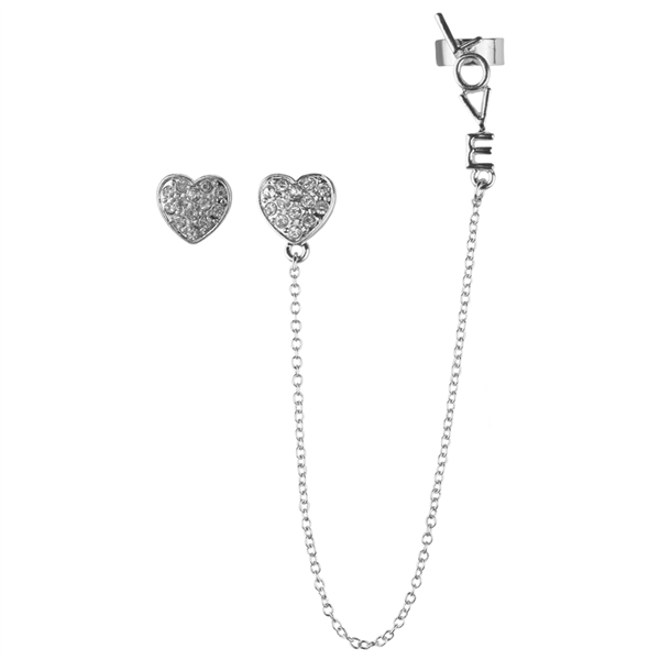 CRYSTAL HEART EAR CUFF EARRINGS