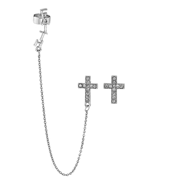 CRYSTAL CROSS EAR CUFF EARRINGS