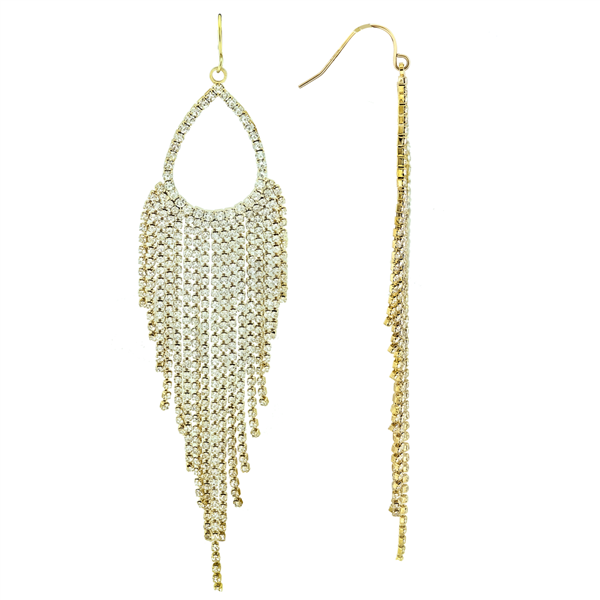 Glamorous & Glitzy Sparkling Clear Crystal Drop Gold-Toned Post Dangle Earrings