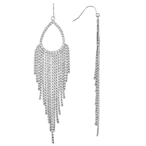 Glamorous & Glitzy Sparkling Clear Crystal Drop Silver-Toned Post Dangle Earrings